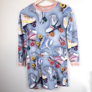 Molo Kids Long Sleeve Roller Skate Graphic Print Dress Blue Girls 11-12